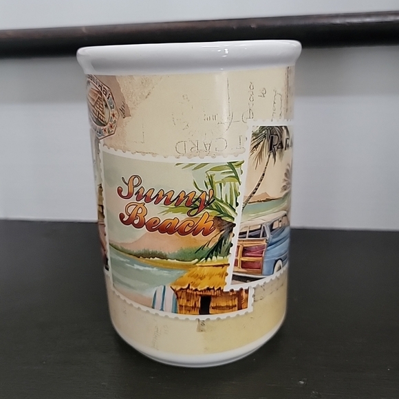 Ceramic Stoneware Cypress Home 7" Utensil Crock Tropical Beach Design - Picture 2 of 6